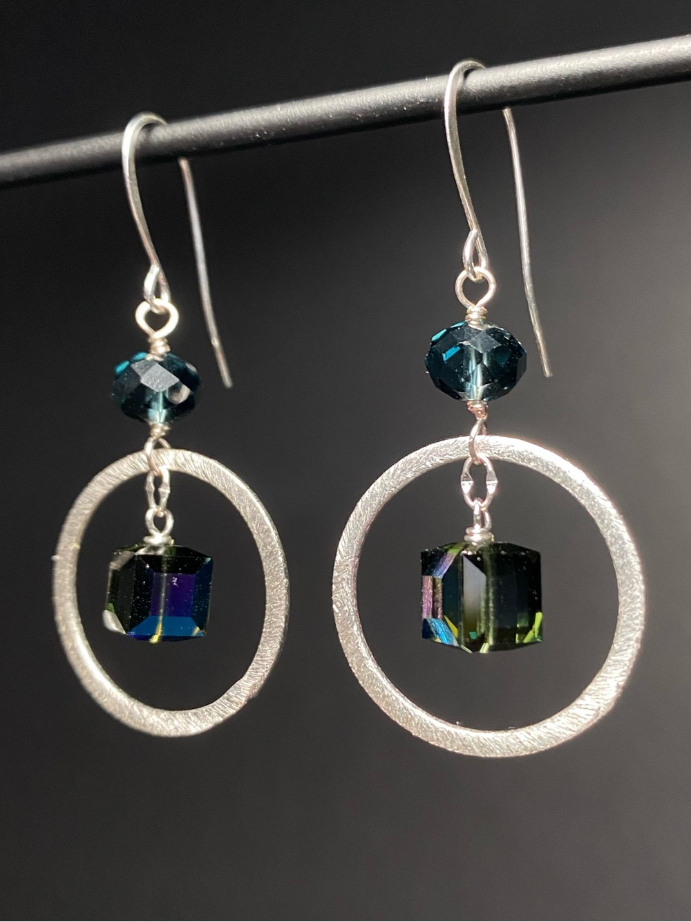 Swarovski Cube & Silver Circle Earrings